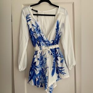 Blue and White Floral Romper